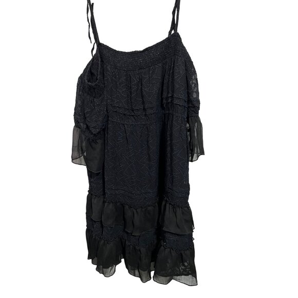Free People Black Ruffled Off-Shoulder Smocked Dress L Adjustable Straps - Picture 1 of 9